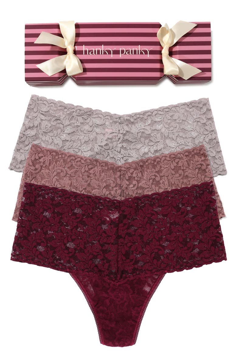 Hanky Panky Holiday Assorted 3-Pack Retro Thongs, Alternate, color, Dried Cherry/Artichoke/Steel