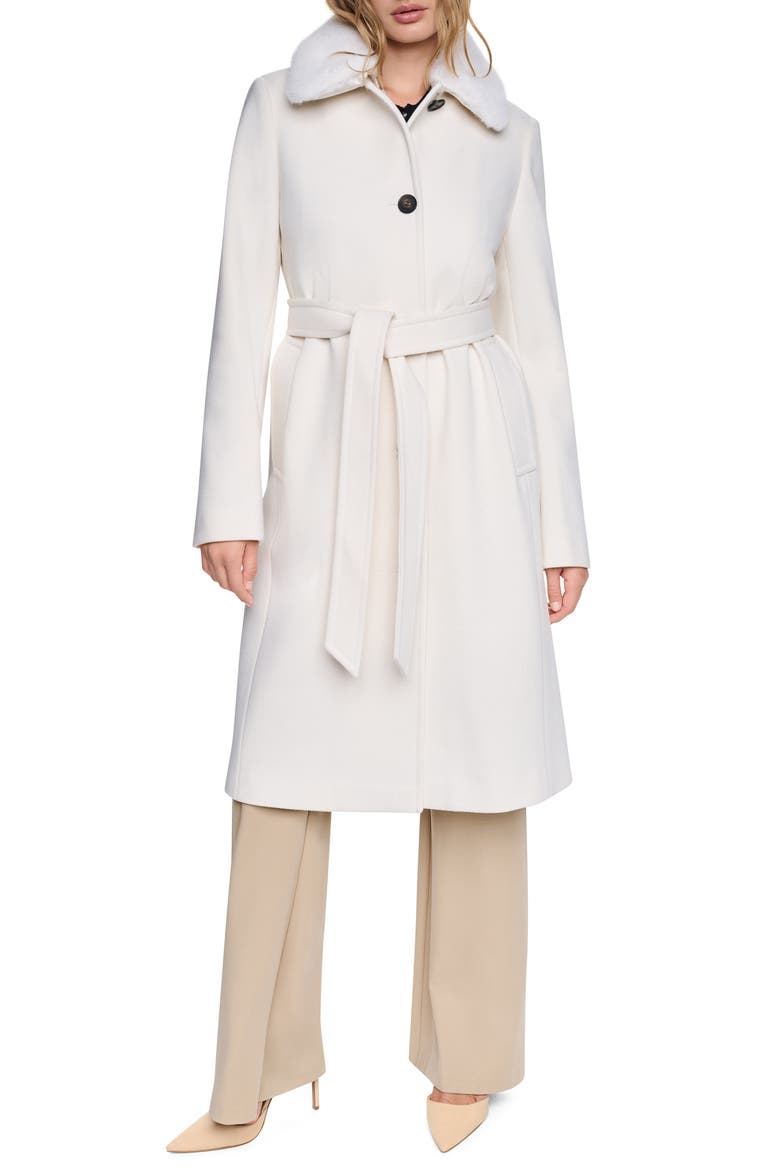 Faux Fur Collar Faux Wool Coat, Main, color, PEARL