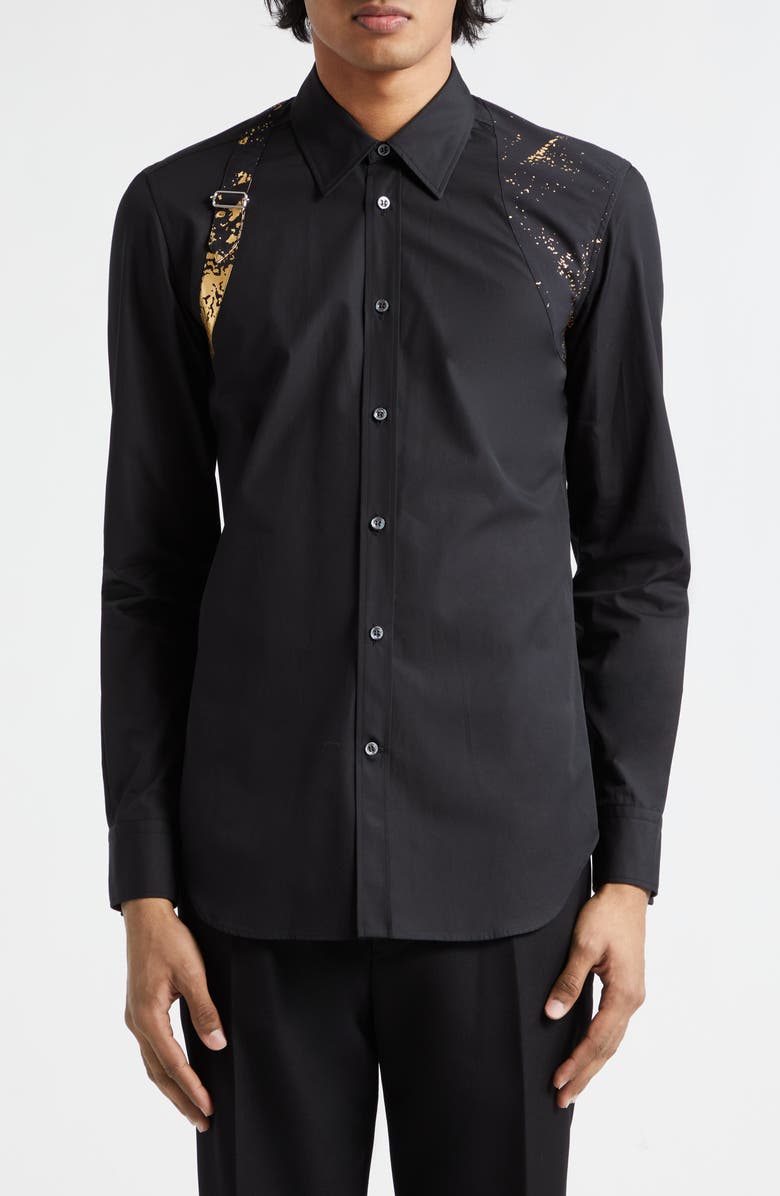 McQueen Harness Fold Print Cotton Poplin Button-Up Shirt, Main, color,