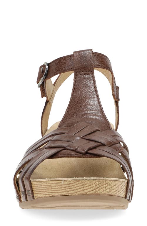 Dansko Tia Ankle Strap Platform Wedge Sandal In Brown Milled Burnished