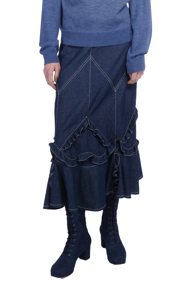 Anna Sui Denim Ruffle Maxi Skirt, Main, color, Denim