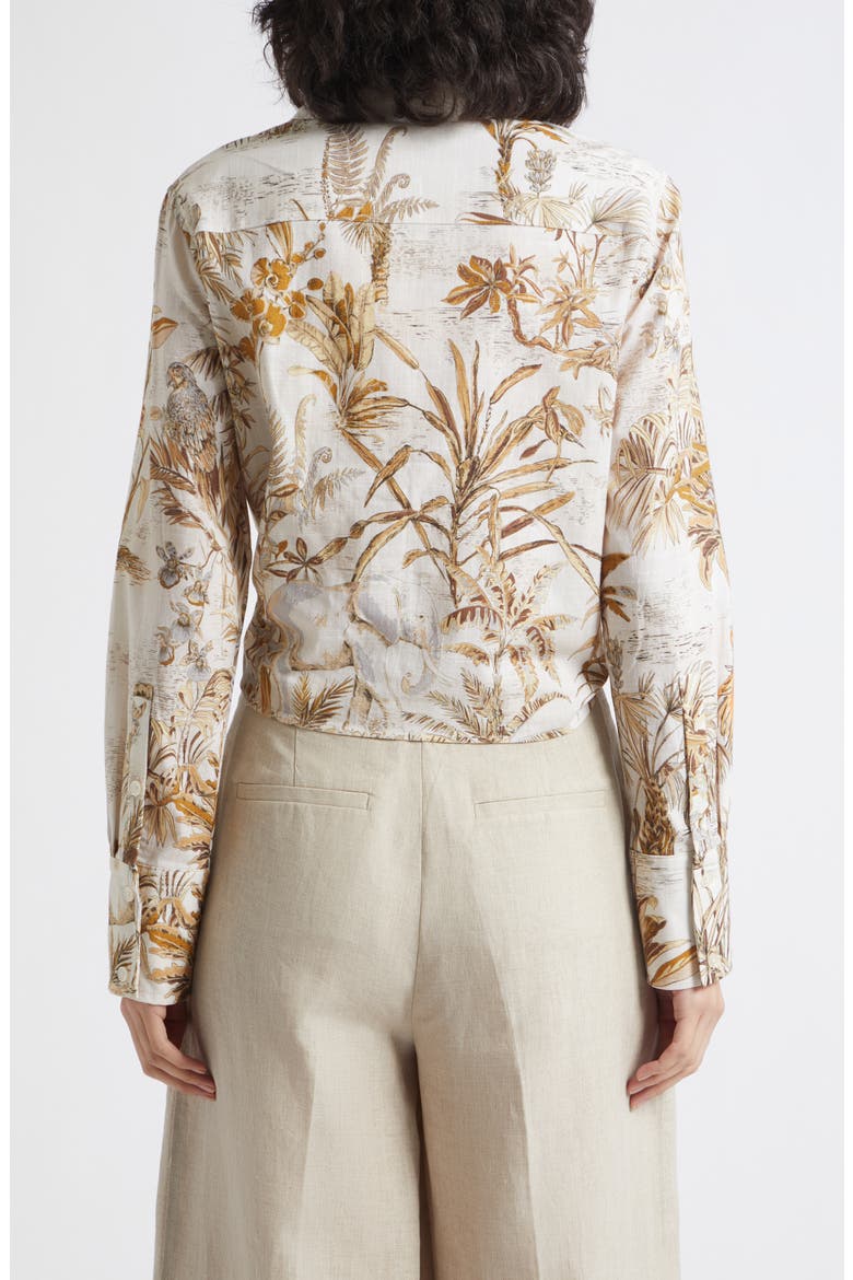 Cece Safari Print Tie Front Cotton Hidden Placket Shirt, Alternate, color, NEUTRAL