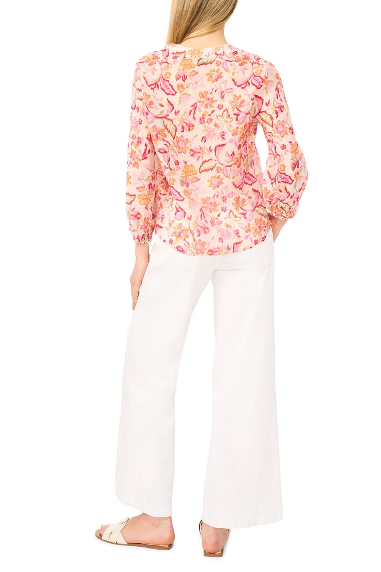 Floral Three Quarter Sleeve Button-Up Shirt, Alternate, color, MAGENTA