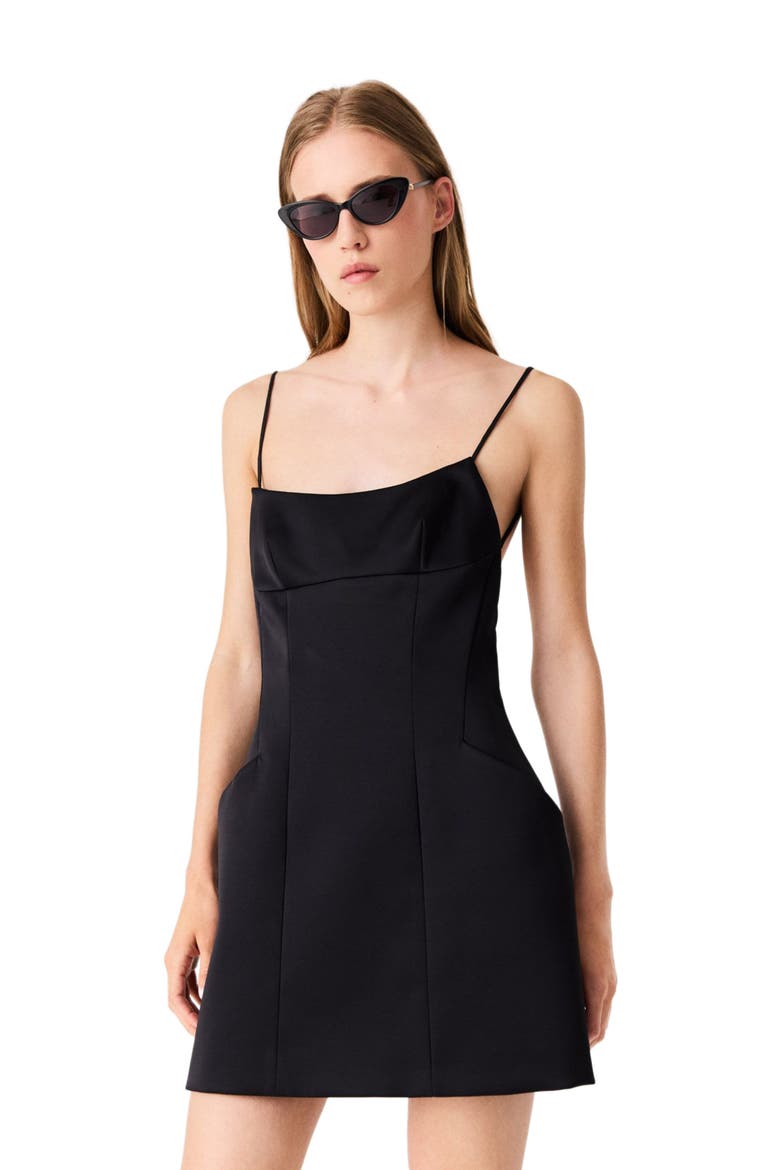 Short backless satin dress, Alternate, color, Black