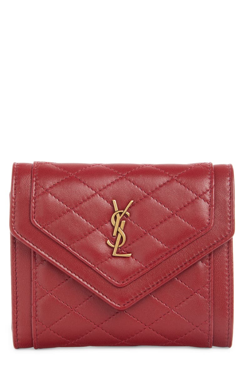 Small Gaby Quilted Leather Envelope Wallet, Main, color, OPYUM RED