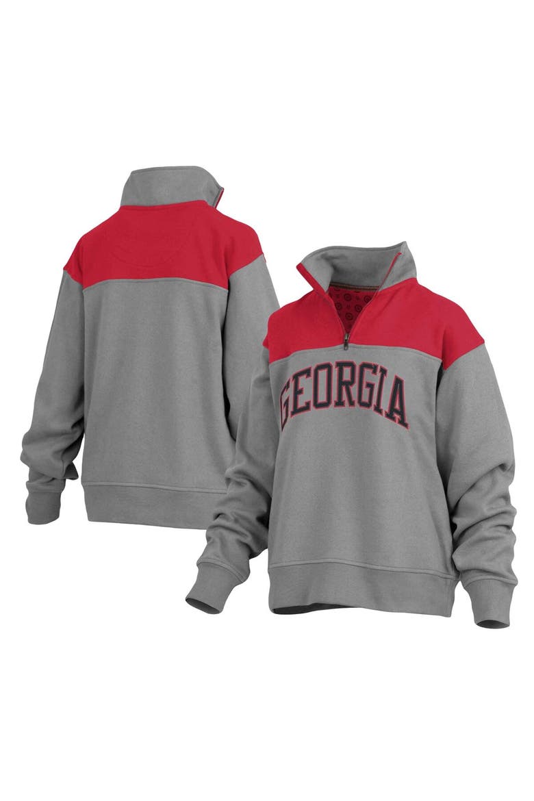 Women's Pressbox Gray Georgia Bulldogs Avon Fleece Quarter-Zip Jacket, Main, color, Gray