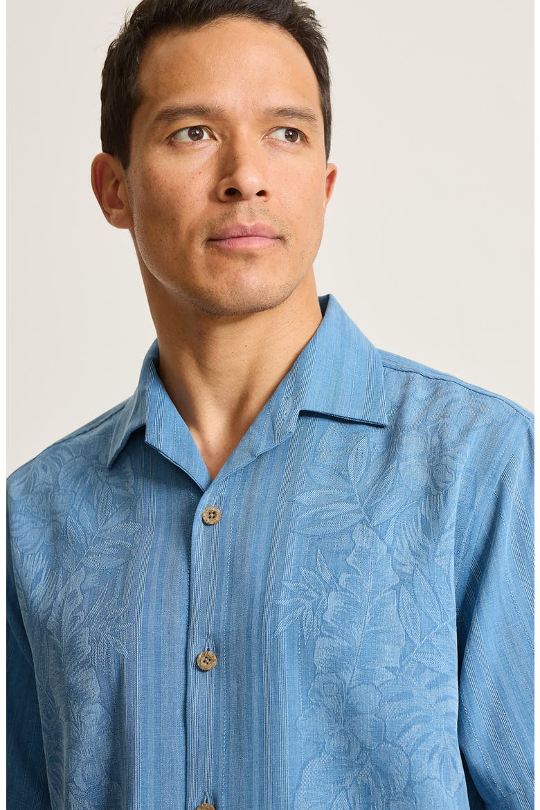 Maui Border Silk Short Sleeve Button-Up Shirt, Alternate, color, BUCCANEER BLUE