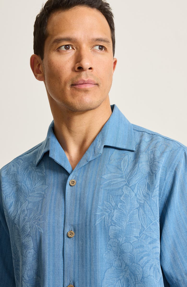 Tommy Bahama Maui Border Silk Short Sleeve Button-Up Shirt, Alternate, color, Buccaneer Blue