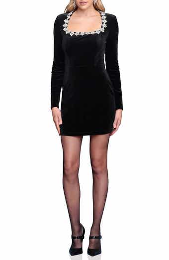 Avec Les Filles Crystal Embellished Long Sleeve Stretch Velvet Minidress