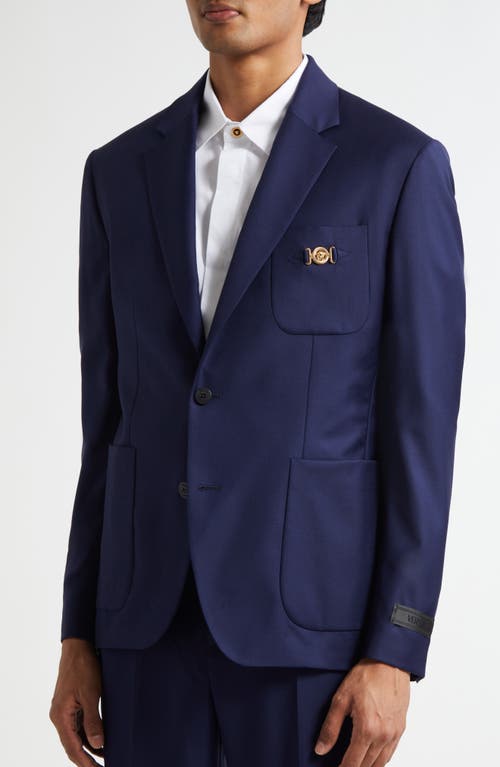 Versace Medusa Biggie Wool Plain Weave Sport Coat In Blue