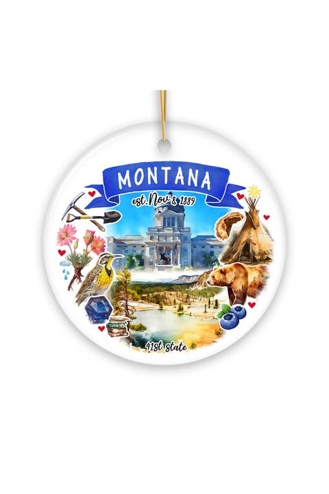 Montana Watercolor State Landmarks Ornament - Version 2