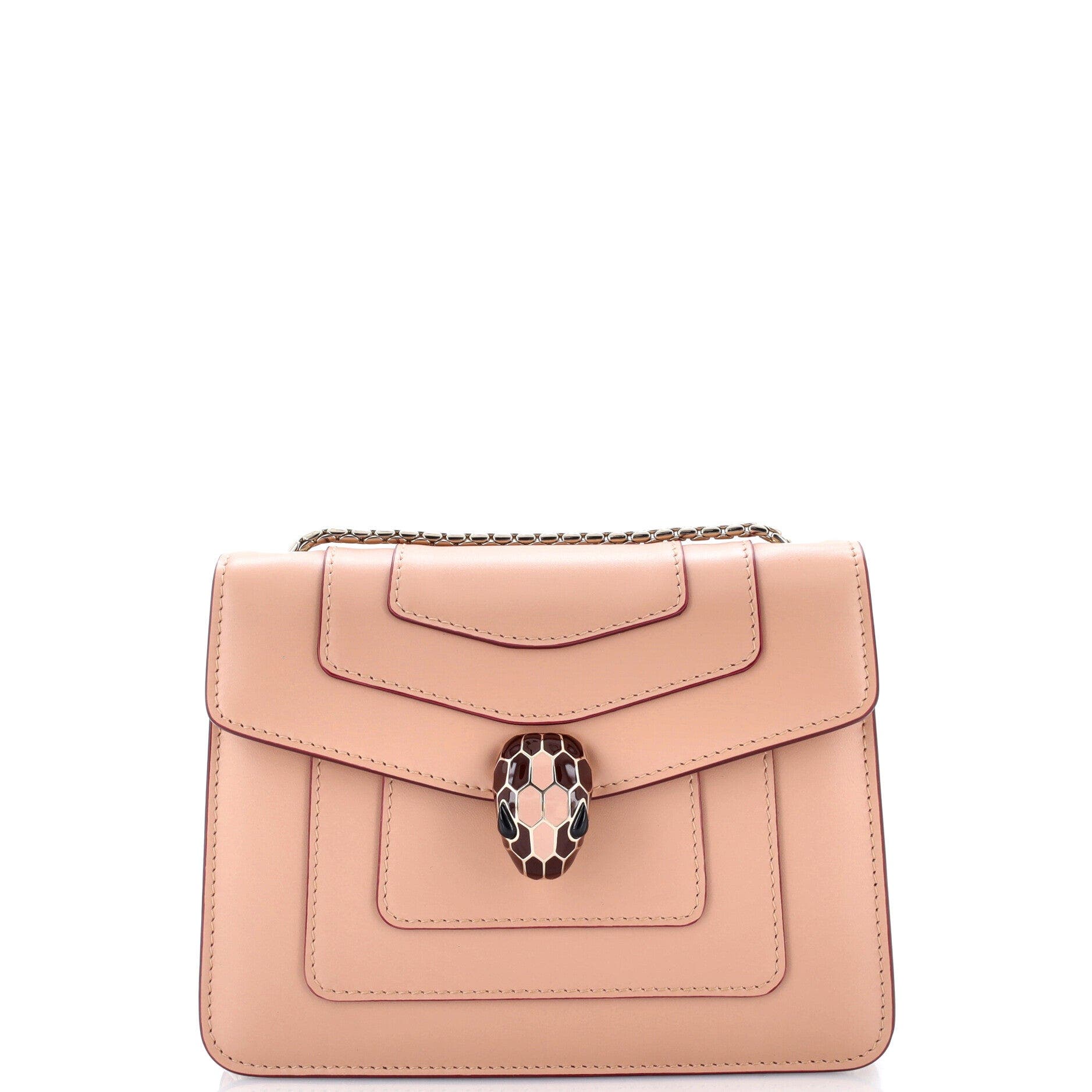 Pre-owned Bvlgari  Bvlgari Serpenti Forever Square Shoulder Bag Leather Small In Neutral
