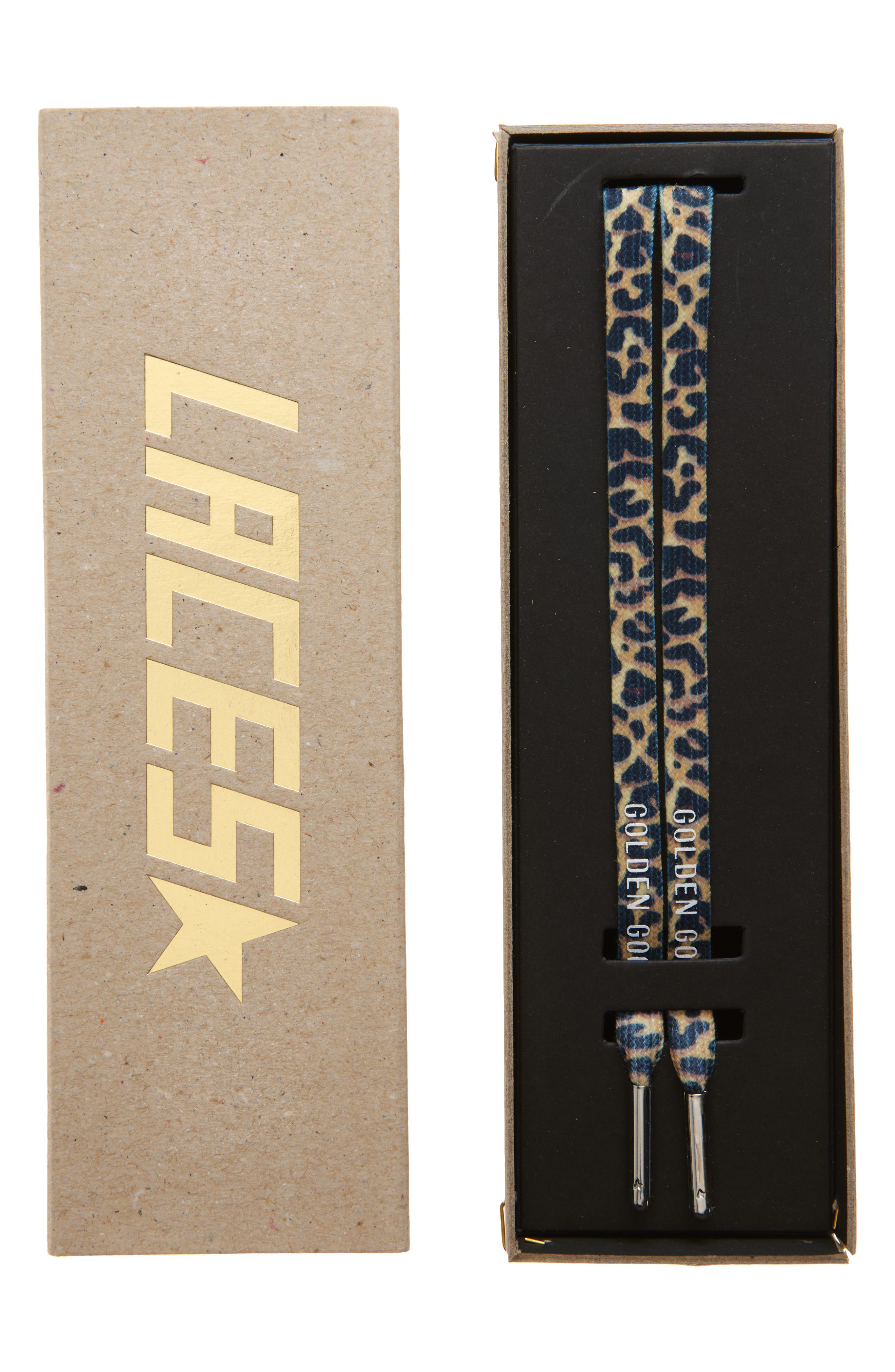 Logo Leopard Shoelaces, Main, color, BEIGE BROWN LEO/ WHITE/ SILVER