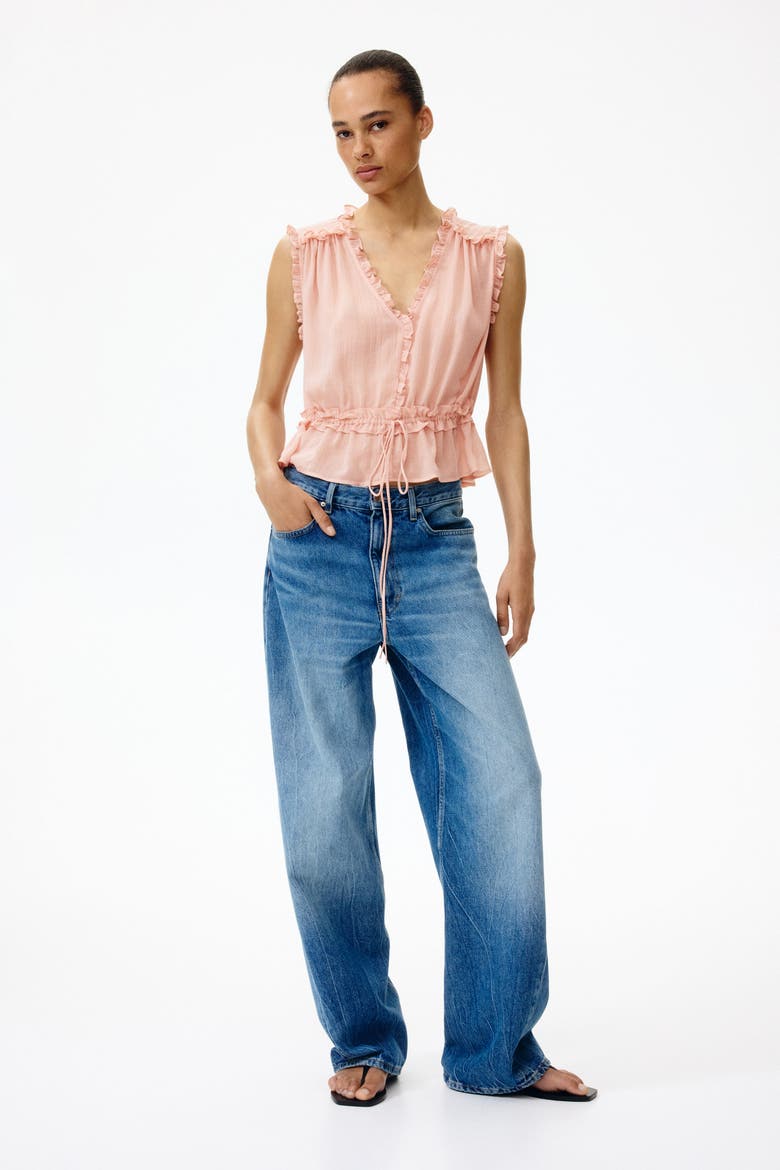 Ruffle-trimmed Lyocell Top, Alternate, color, Peach pink