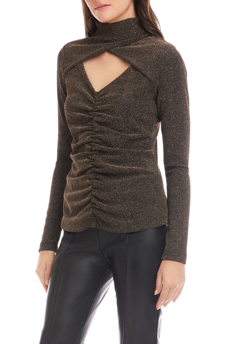 Adina Metallic Crossover Turtleneck Top, Alternate, color, GOLD