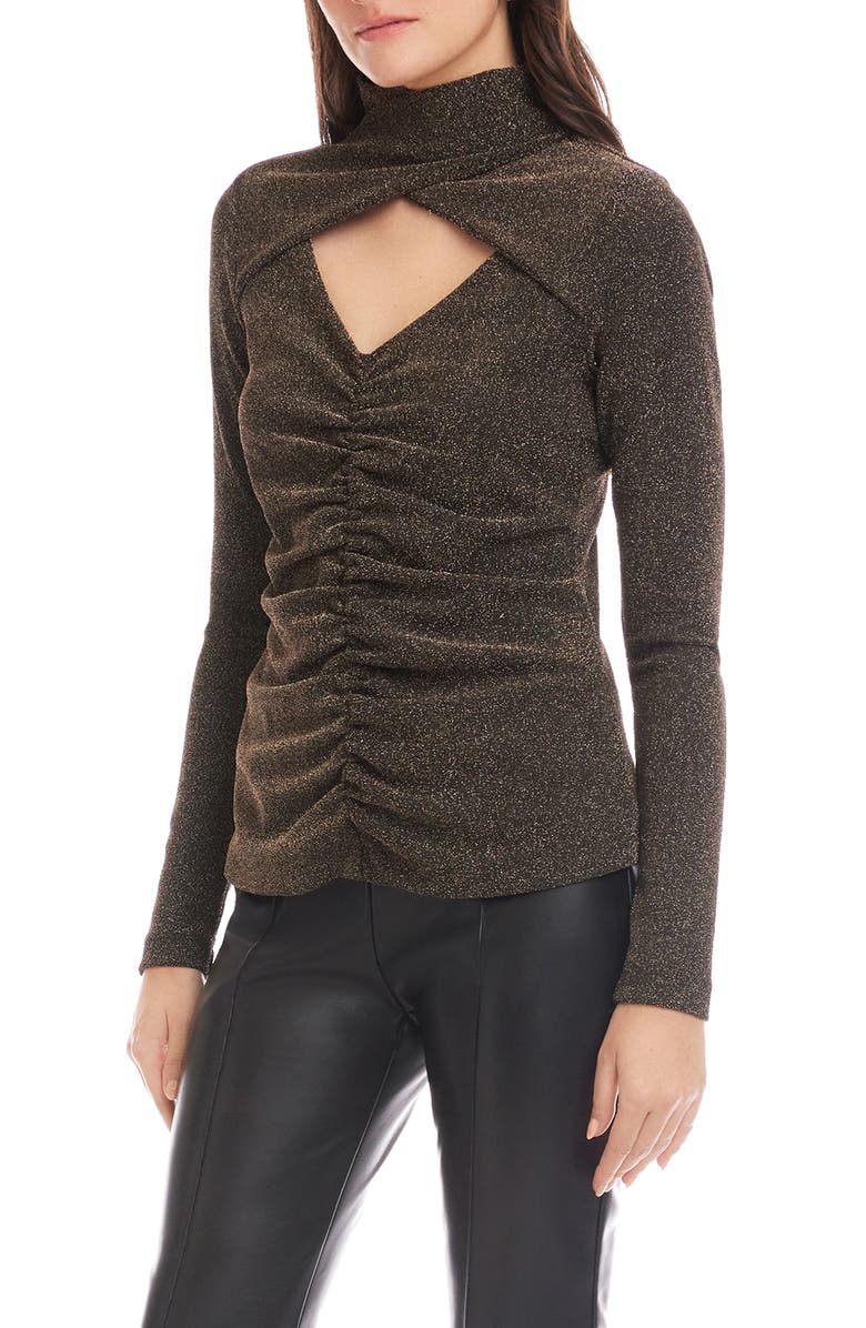 FIFTEEN TWENTY Adina Metallic Crossover Turtleneck Top, Alternate, color, Gold