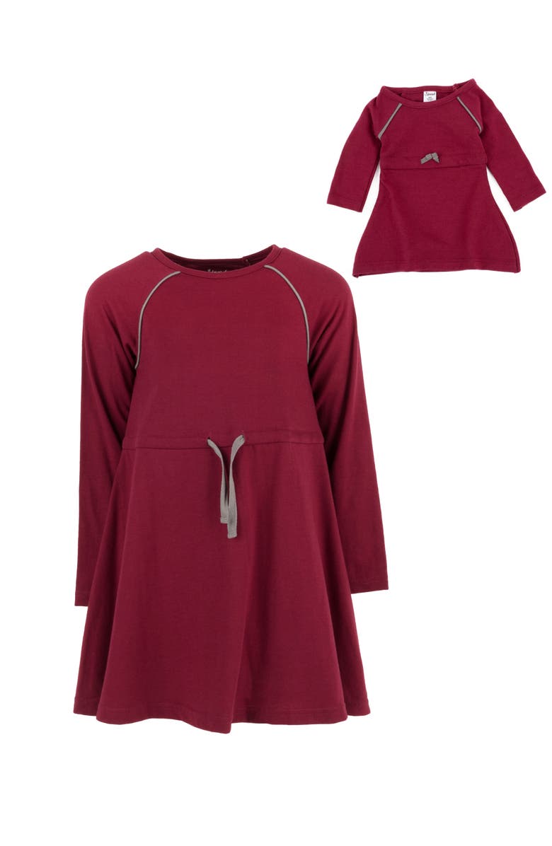 Leveret Girls Bow Tie Dress with Matching Doll Dress, Alternate, color, Maroon