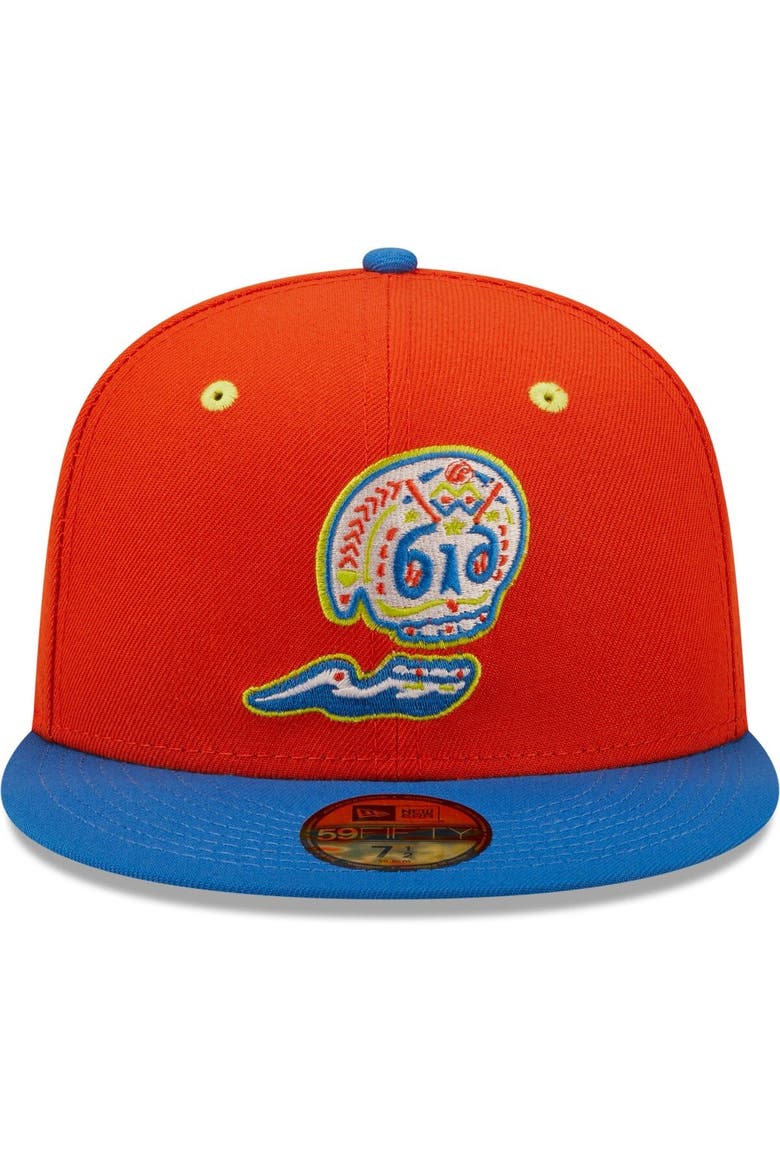 Men's New Era Orange/Blue Calaveras de West Michigan Copa De La Diversion 59FIFTY Fitted Hat, Alternate, color, Orange