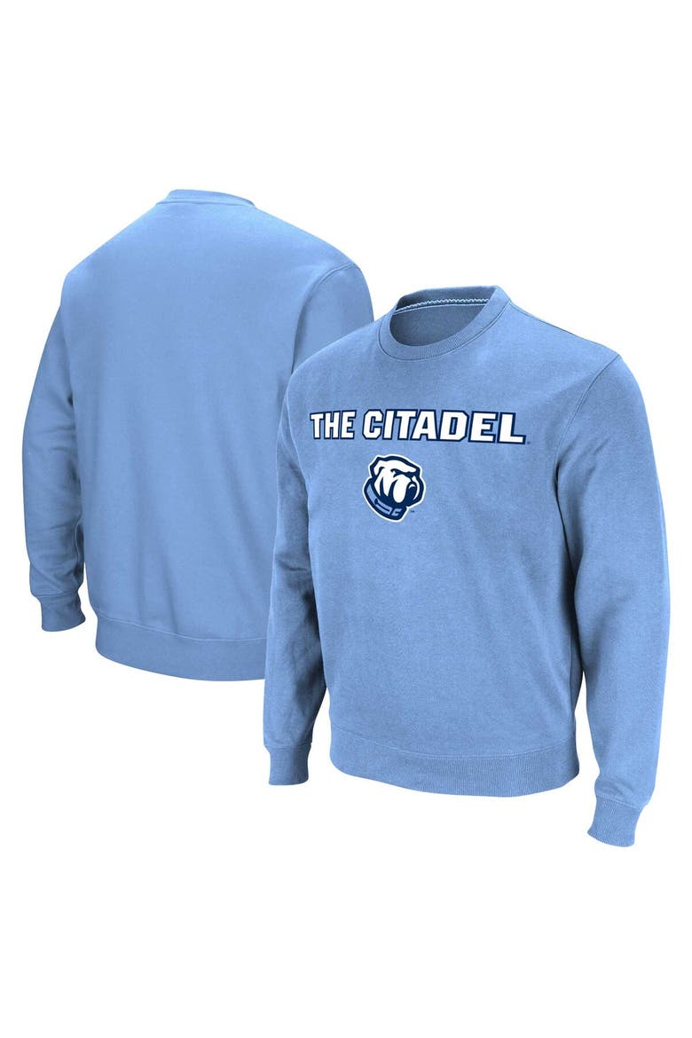 Men's Colosseum Light Blue Citadel Bulldogs Arch & Logo Pullover Sweatshirt, Main, color, Light Blue