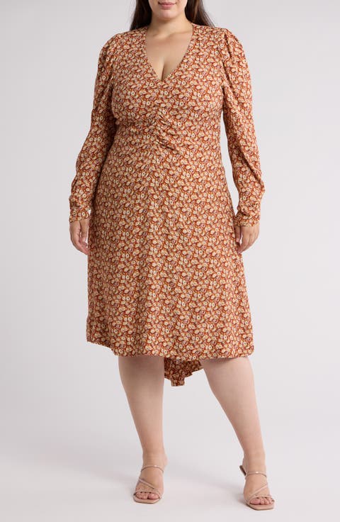 Haruko Long Sleeve Ditsy Floral Dress (Plus)