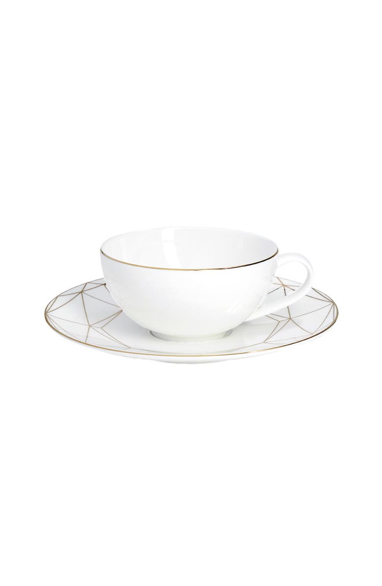 Prouna Gem Cut Gold Tea Cup & Saucer, Alternate, color, White