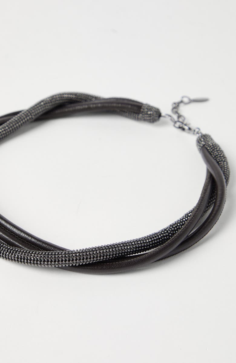 Brunello Cucinelli Precious leather choker, Alternate, color, Black