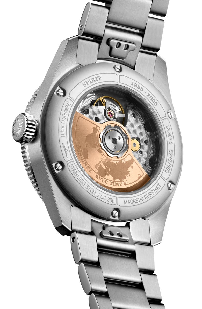 Longines Spirit Zulu Time 1925 GMT Automatic Bracelet Watch, 39mm, Alternate, color, Black