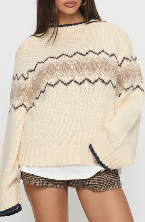 Madalynn Oversize Cotton Blend Jacquard Sweater