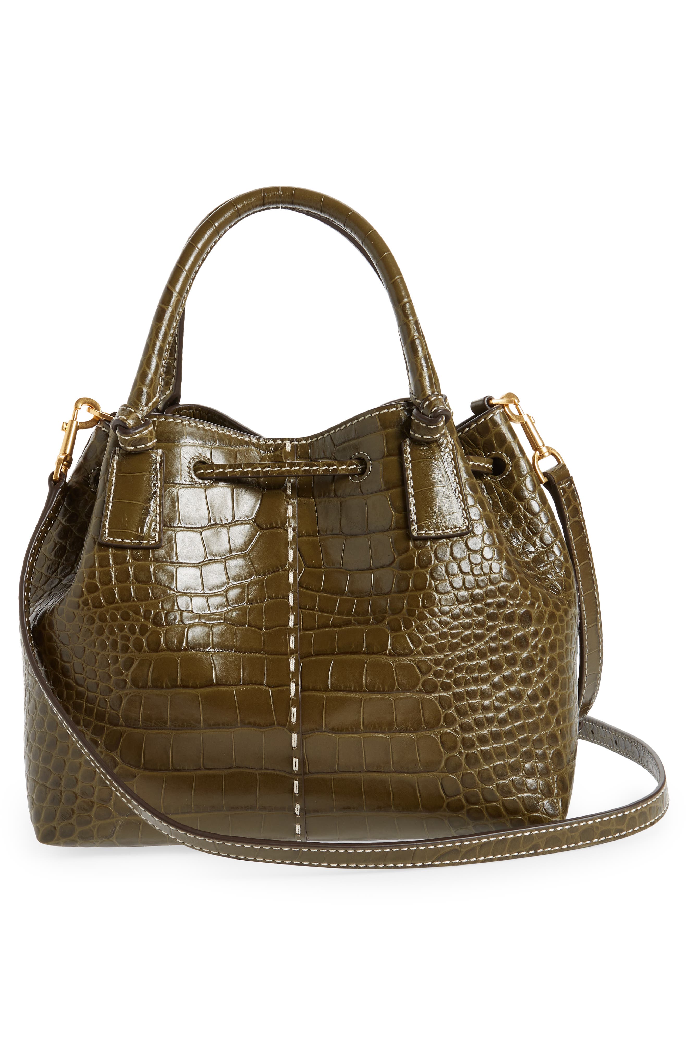 Tory Burch McGraw Small Drawstring Embossed Leather Satchel, Alternate, color, 