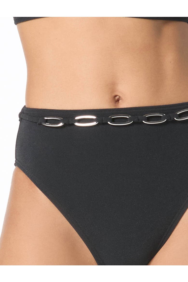 Oval Link Crepe Solids High Waist Swim Bottom, Alternate, color, Black