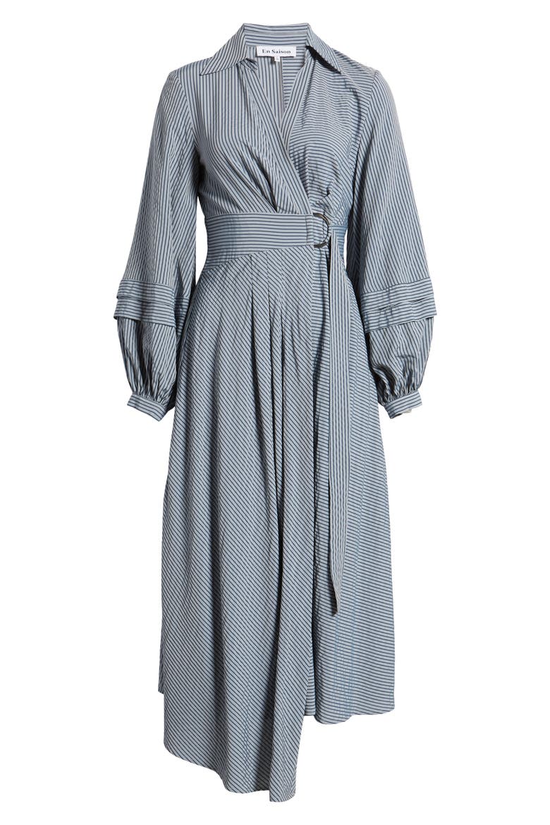 Berenger Stripe Long Sleeve Asymmetric Wrap Shirtdress, Alternate, color, NAVY TONAL