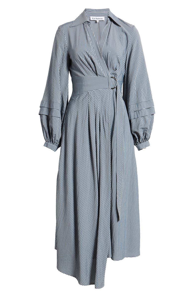 En Saison Berenger Stripe Long Sleeve Asymmetric Wrap Shirtdress, Alternate, color, 