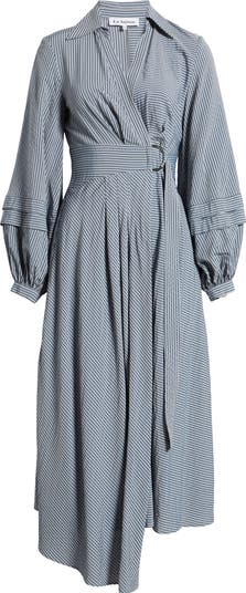 Berenger Stripe Long Sleeve Asymmetric Wrap Shirtdress