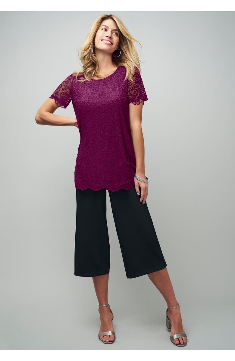 Jessica London Stretch Lace Tunic, Alternate, color, Black