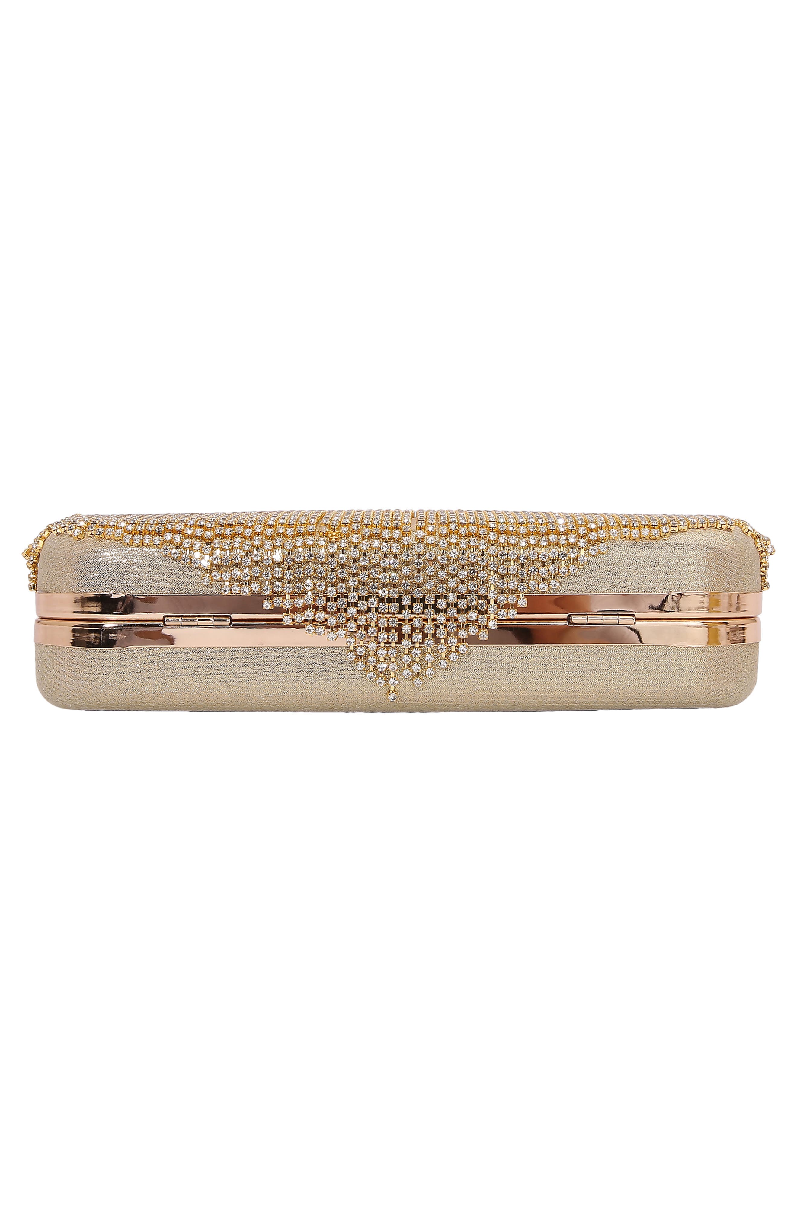 Circle Handle Rhinestone Fringe Clutch, Alternate, color, GOLD