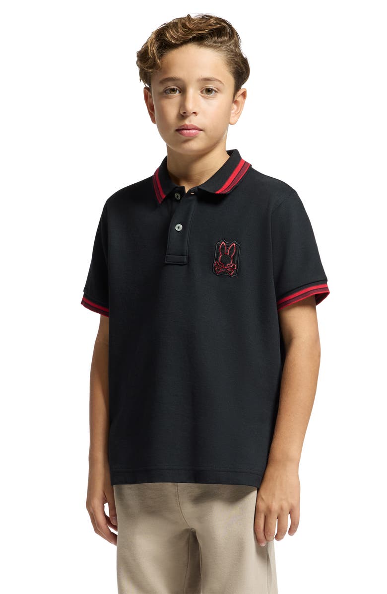 Psycho Bunny Kids' Pierce Tipped Cotton Piqué Polo, Alternate, color, Black