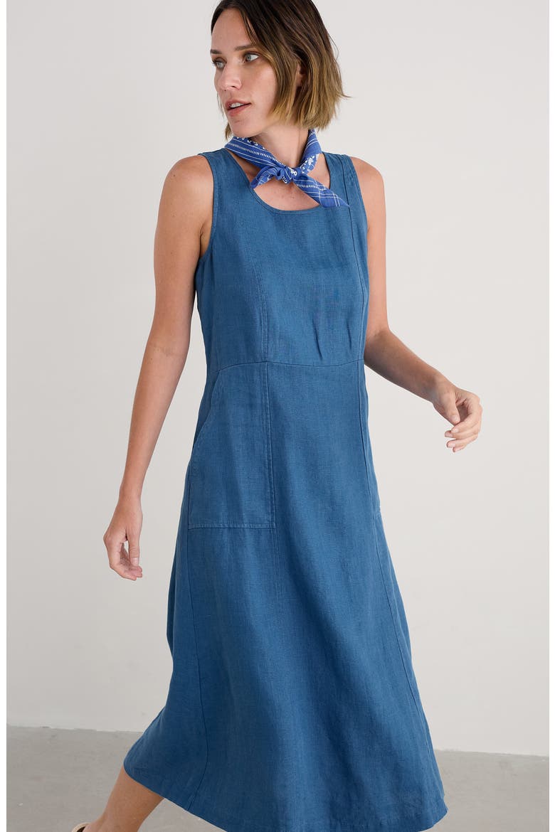 Grass Wave Sleeveless Linen Midi Dress, Alternate, color, SAILOR