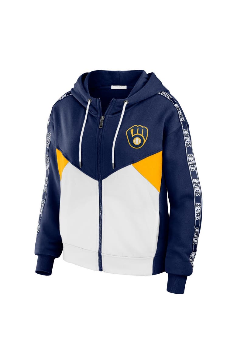 WEAR by Erin Andrews Women's WEAR by Erin Andrews Navy/White Milwaukee Brewers  Color Block Full-Zip Hoodie, Alternate, color, 