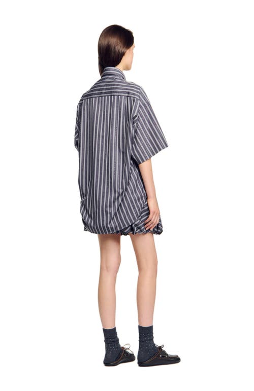 Sandro Oversized Striped Rhinestone Shirt In Blue