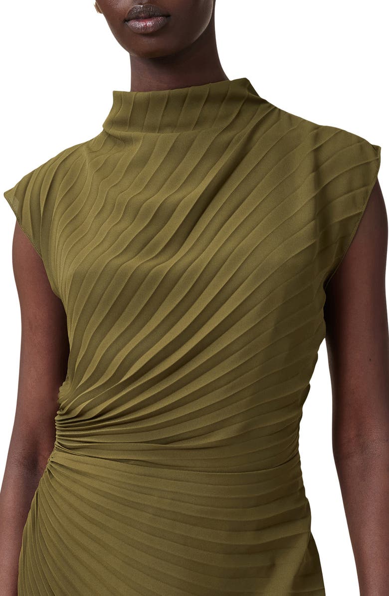 AllSaints Rayanna Pleated Cap Sleeve Dress, Alternate, color, Fango Green