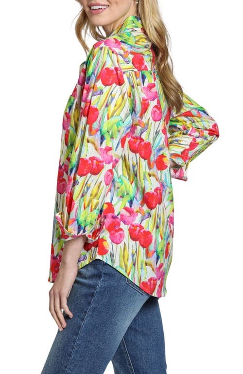 Apny Floral Print Boyfriend Button-up Shirt In Pink Multi