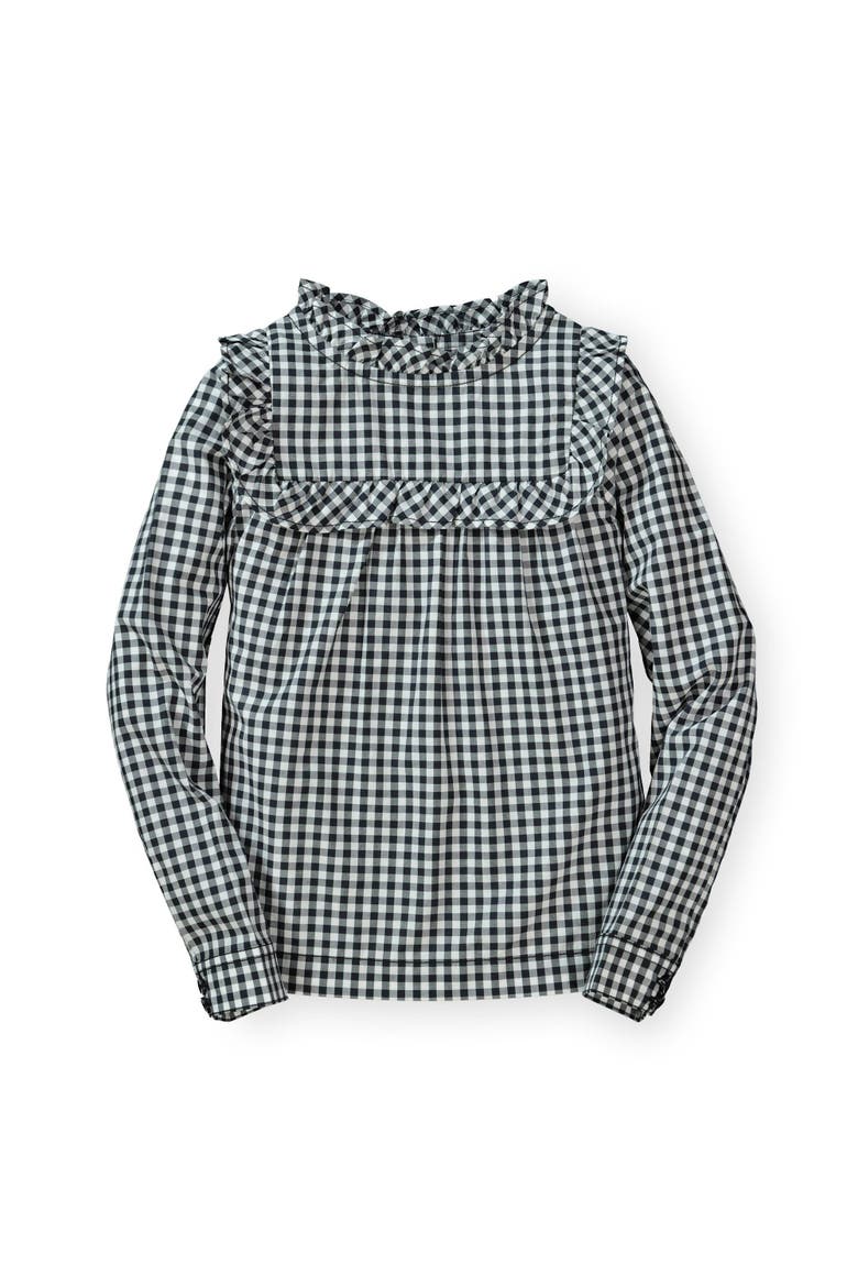 Baby Girls' Ruffle Yoke Blouse, Infant, Main, color, Black & White Buffalo Plaid
