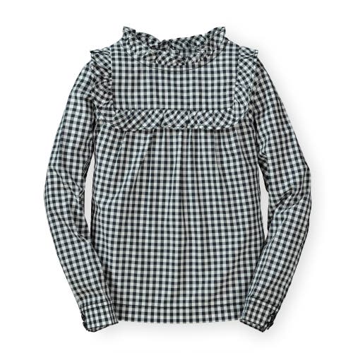 Hope & Henry Baby Girls' Ruffle Yoke Blouse, Infant in Black & White Buffalo Plaid at Nordstrom, Size 6-12M