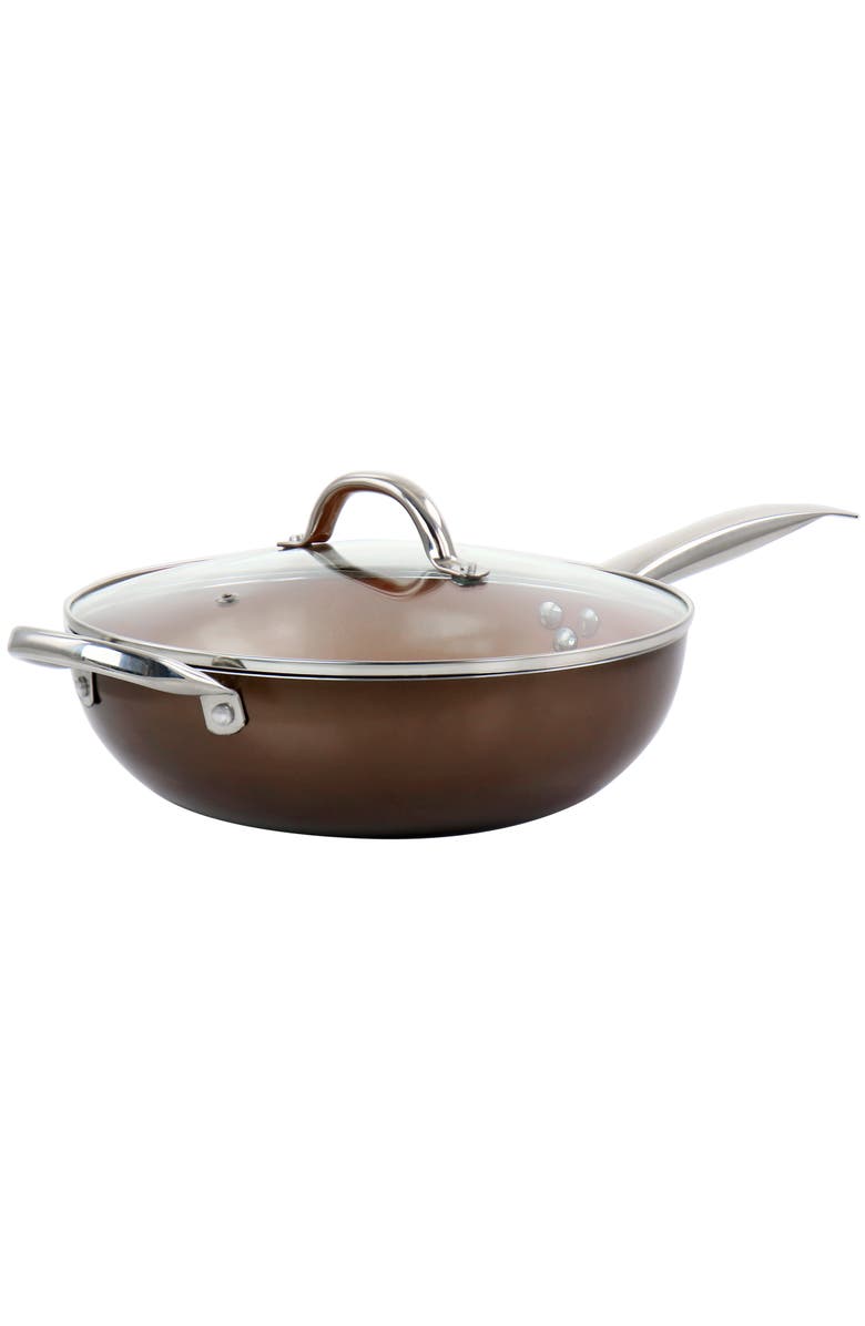 Gibson Home Copper Pan Cooking Excellence 3.5 Quart Aluminum Nonstick Saute Pan, Main, color, Brown