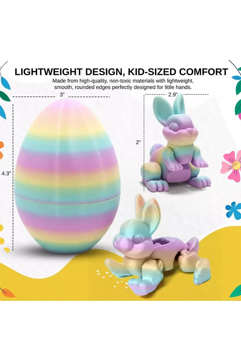 Easter Surprise Egg & 3D Printed Articulated Bunny Toy Set, Alternate, color, Rainbow