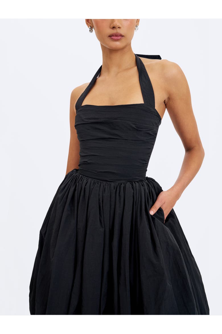Veradis Taffeta Halter Bubble-Hem Midi Dress, Alternate, color, Black