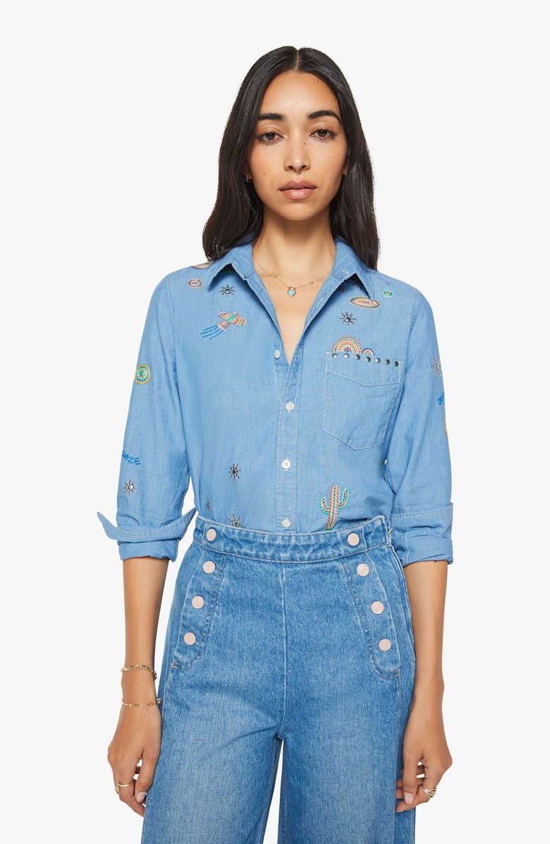 MOTHER The Foxy Boxy Denim Shirt, Alternate, color, Hands Up