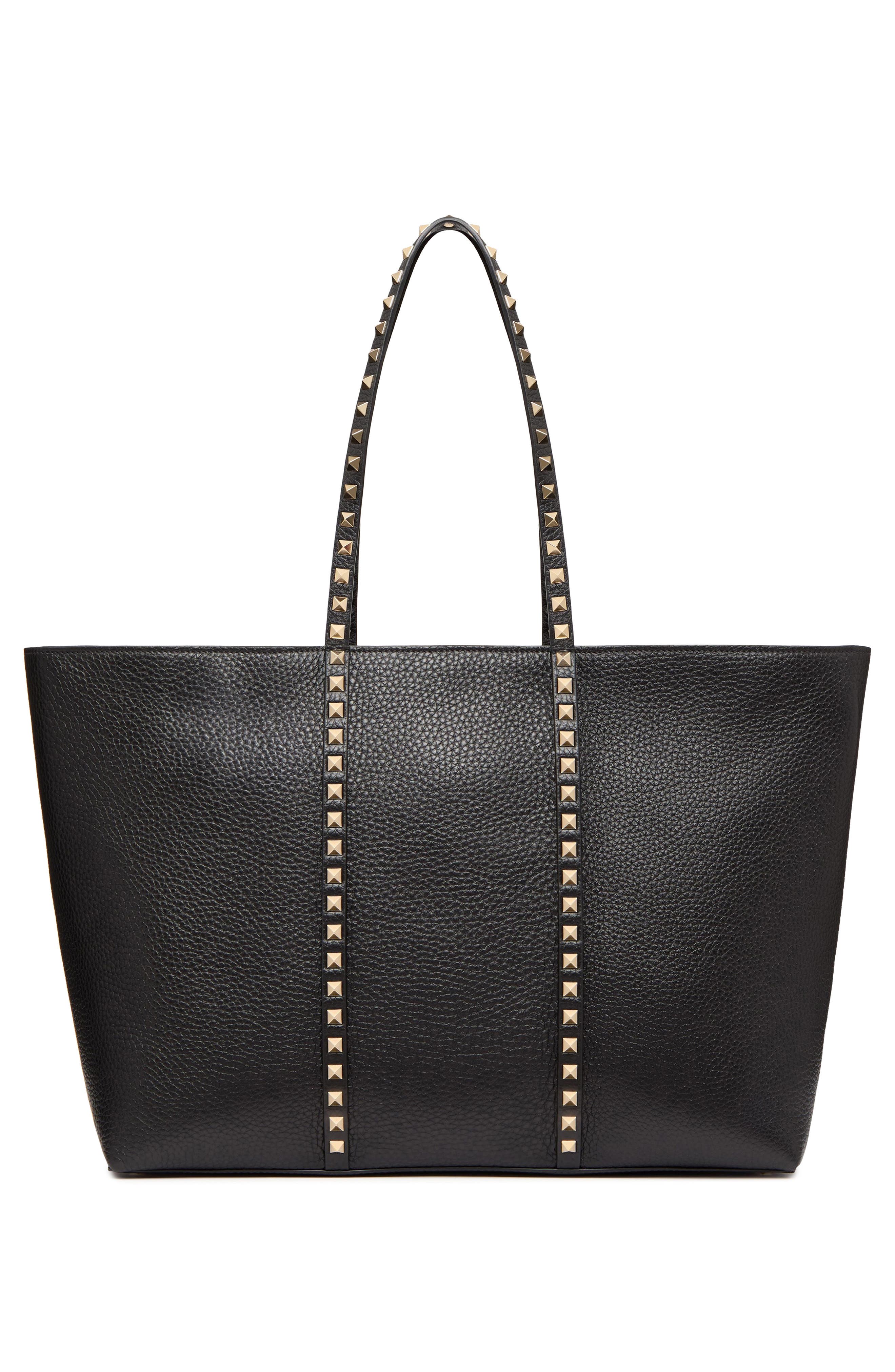 Valentino Garavani Medium Rockstud Leather Tote, Alternate, color, Black