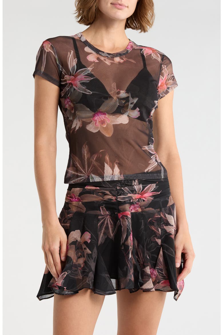 Ellie Floral Mesh T-Shirt, Main, color, ADENA BLACK