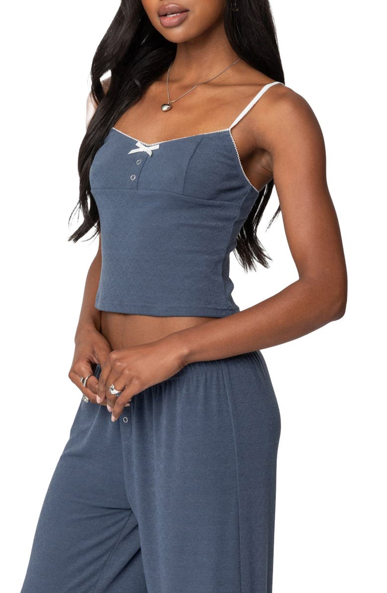 EDIKTED Kelo Pointelle Camisole, Alternate, color, Navy